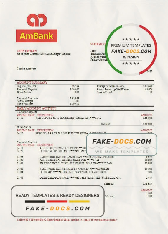 Malaysia Ambank bank statement template, Word and PDF format (.doc and .pdf) Malaysia Ambank bank statement template, Word and PDF format (.doc and .pdf)