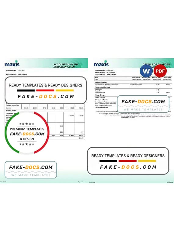 Malaysia Maxis bank statement, Word and PDF template, 5 pages Malaysia Maxis bank statement, Word and PDF template, 5 pages