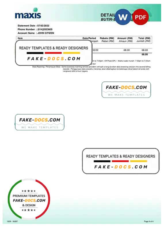 Malaysia Maxis bank statement, Word and PDF template, 5 pages Malaysia Maxis bank statement, Word and PDF template, 5 pages