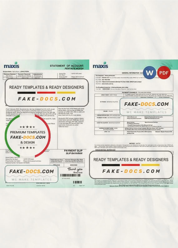 Malaysia Maxis bank statement, Word and PDF template, 5 pages Malaysia Maxis bank statement, Word and PDF template, 5 pages