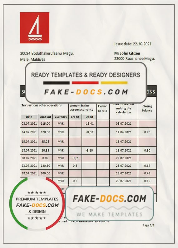 Maldives Bank of Maldives bank statement template in Word and PDF format Maldives Bank of Maldives bank statement template in Word and PDF format