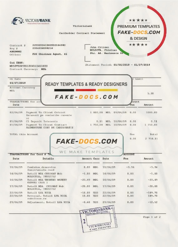 Moldova Victoriabank proof of address statement template in Word and PDF format Moldova Victoriabank proof of address statement template in Word and PDF format