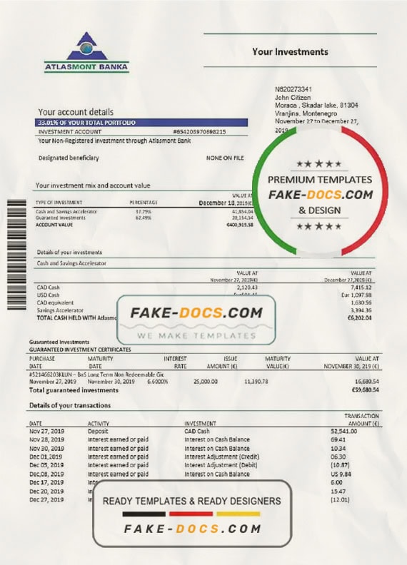 Montenegro Atlasmont Bank statement template, Word and PDF format (.doc and .pdf) Montenegro Atlasmont Bank statement template, Word and PDF format (.doc and .pdf)