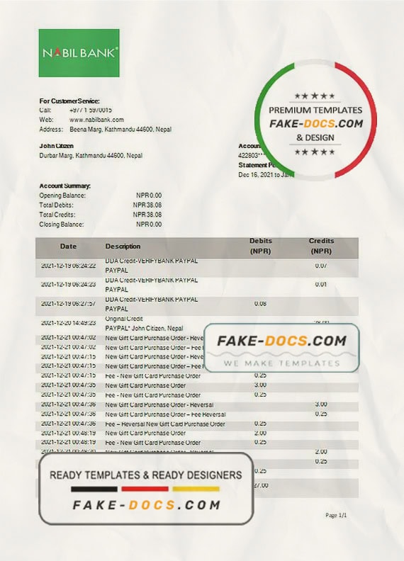 Nepal Nabil bank statement template in Word and PDF format Nepal Nabil bank statement template in Word and PDF format