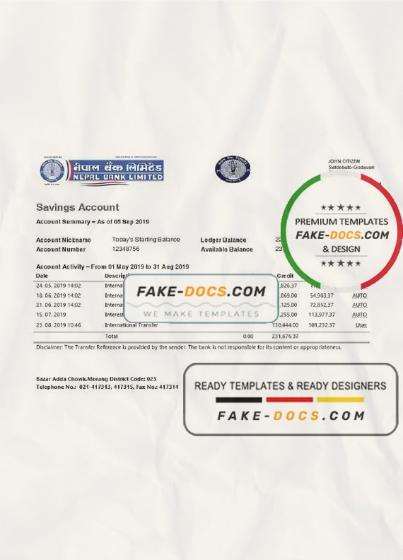 Nepal Bank Nepal bank statement template in Word and PDF format Nepal Bank Nepal bank statement template in Word and PDF format