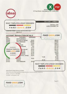 South Africa ABSA bank statement, Excel and PDF template | Fake Docs Shop