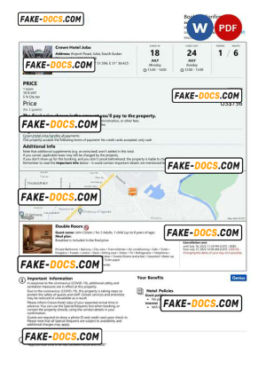 South Sudan hotel booking confirmation Word and PDF template, 2 pages
