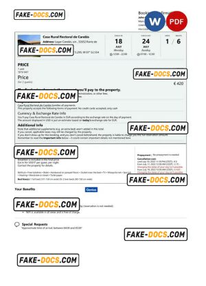 Spain hotel booking confirmation Word and PDF template, 2 pages