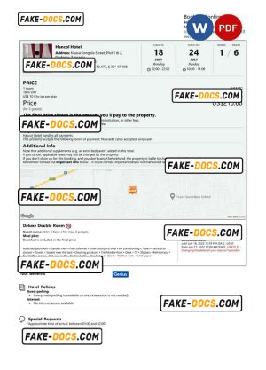 Tanzania hotel booking confirmation Word and PDF template, 2 pages