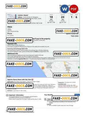Thailand hotel booking confirmation Word and PDF template, 2 pages