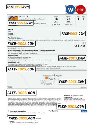 Trinidad and Tobago hotel booking confirmation Word and PDF template, 2 pages