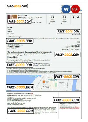 United Arab Emirates hotel booking confirmation Word and PDF template, 2 pages