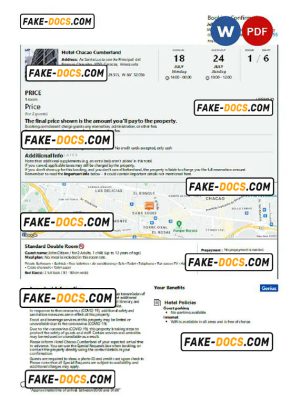 Venezuela hotel booking confirmation Word and PDF template, 2 pages