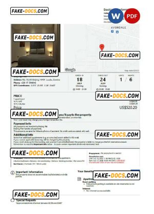 Zambia hotel booking confirmation Word and PDF template, 2 pages