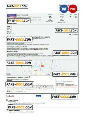 Indonesia hotel booking confirmation Word and PDF template, 2 pages