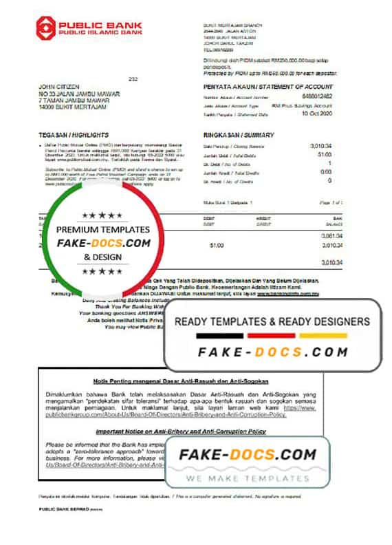 Malaysia Public bank statement template in Word and PDF format Malaysia Public bank statement template in Word and PDF format