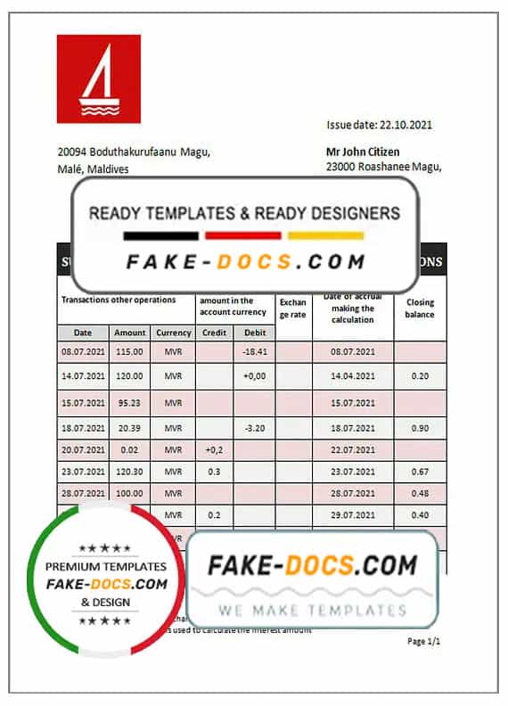 Maldives Bank of Maldives bank statement template in Word and PDF format Maldives Bank of Maldives bank statement template in Word and PDF format