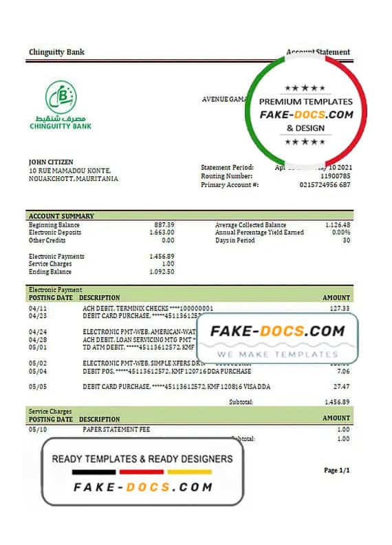 Mauritania Chinguitty bank statement template in Word and PDF format Mauritania Chinguitty bank statement template in Word and PDF format