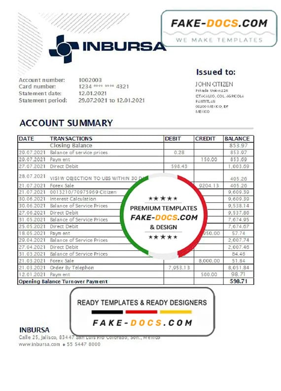 Mexico Inbursa Bank statement easy to fill template in Excel and PDF format Mexico Inbursa Bank statement easy to fill template in Excel and PDF format