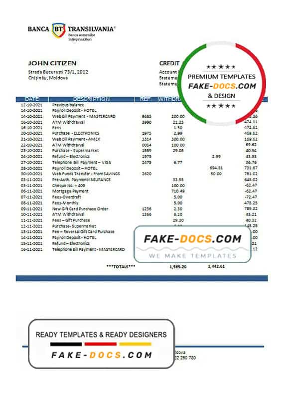 Moldova Banca Transilvania bank statement template in Word and PDF format Moldova Banca Transilvania bank statement template in Word and PDF format