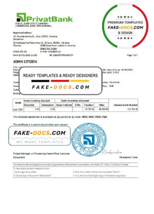 Ukraine Privatbank statement template in Excel and PDF format