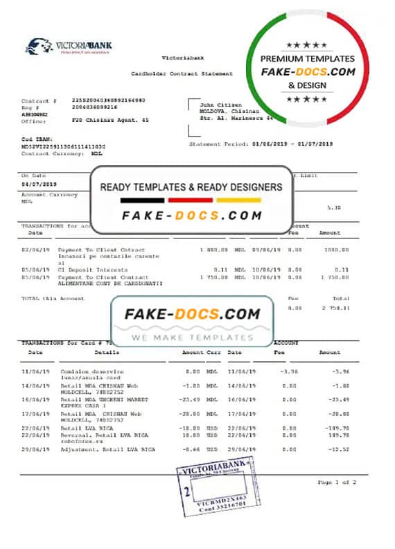 Moldova Victoriabank proof of address statement template in Word and PDF format Moldova Victoriabank proof of address statement template in Word and PDF format