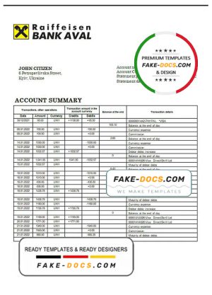 Ukraine Raiffeisen Bank statement template, Word and PDF format (.doc and .pdf)