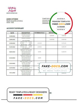 United Arab Emirates Investment Bank statement template in Word and PDF format