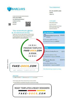 United Kingdom Barclays bank statement template in .doc and .pdf format, version 2