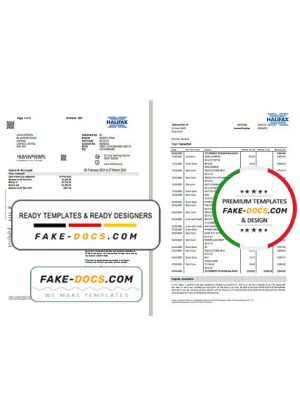 United Kingdom Halifax bank proof of address statement template in Excel and PDF format (2 pages)