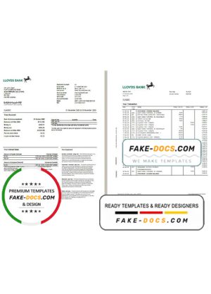 United Kingdom Lloyds bank statement template in Word and PDF format, good for address prove (2 pages)
