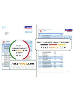 United Kingdom Nationwide bank statement template in .doc and .pdf format (5 pages)