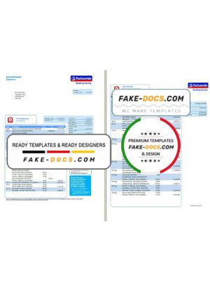 United Kingdom Nationwide bank statement template in .xls and .pdf format (5 pages)