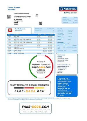 United Kingdom Nationwide bank statement template in Word and PDF file format
