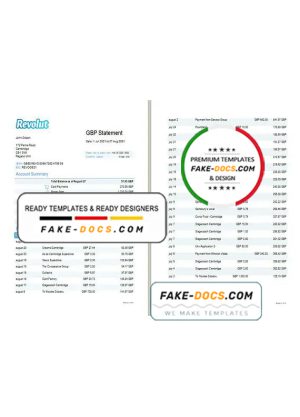 United Kingdom Revolut Bank statement easy to fill template in Excel and PDF format (3 pages)