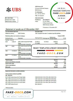 Monaco UBS Bank statement easy to fill template in Excel and PDF file format Monaco UBS Bank statement easy to fill template in Excel and PDF file format