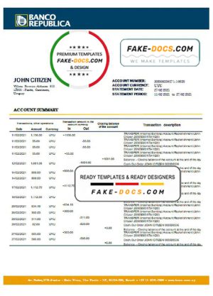 Uruguay Banco De La Republica Oriental Del Uruguay bank statement template in .doc and .pdf format