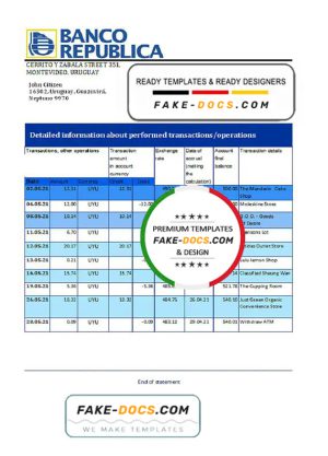 Uruguay Banco De La Republica Oriental Del Uruguay bank statement template in Excel and PDF format