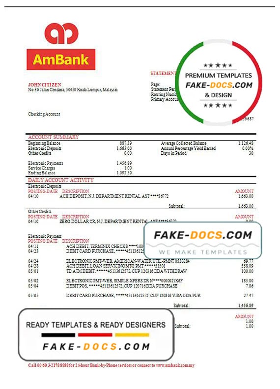 Malaysia Ambank bank statement template, Word and PDF format (.doc and .pdf) Malaysia Ambank bank statement template, Word and PDF format (.doc and .pdf)