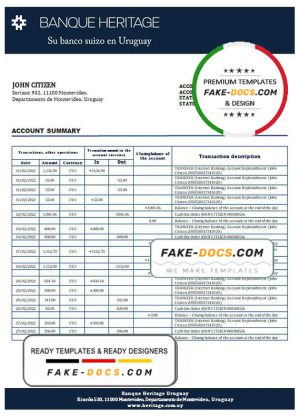 Uruguay Banque Heritage bank statement template in Word and PDF format