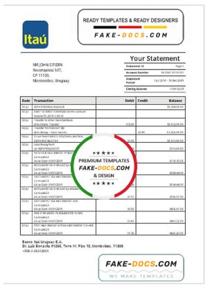 Uruguay Itau bank statement template in Word and PDF format