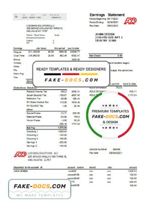 USA ADP business corporate earnings statement template in .xls and .pdf file format