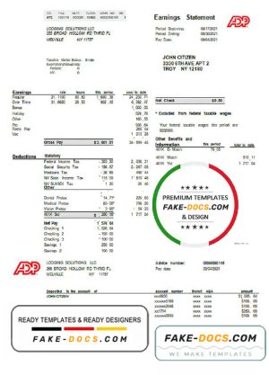 USA ADP business corporate earnings statement template in Word and PDF format