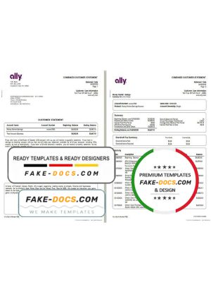 USA Ally Bank statement template in Excel and PDF format (4 pages)