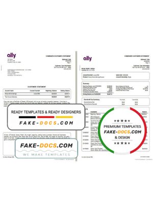 USA Ally Bank statement template in Word and PDF format (4 pages)