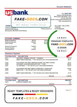 USA Bancorp bank proof of address statement template in Word and PDF format