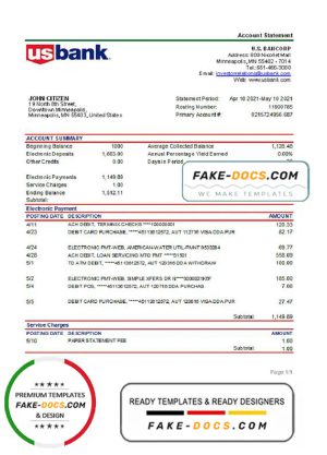 USA Bancorp bank statement easy to fill template in .xls and .pdf file format