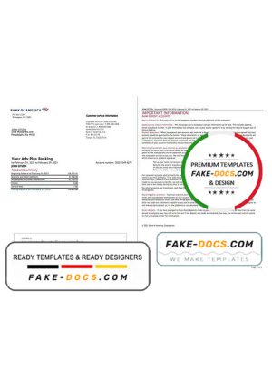 USA Bank of America bank statement template in Excel and PDF format (4 pages), version 3