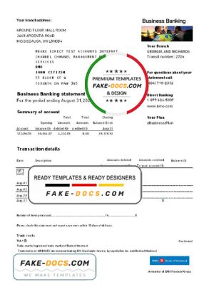 USA Bank of Montreal (BMO) bank proof of address statement template in Word and PDF format