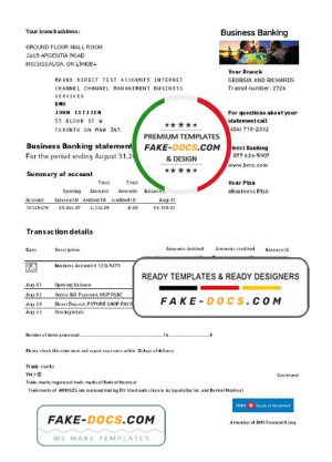 USA Bank of Montreal (BMO) bank statement easy to fill template in Excel and PDF format
